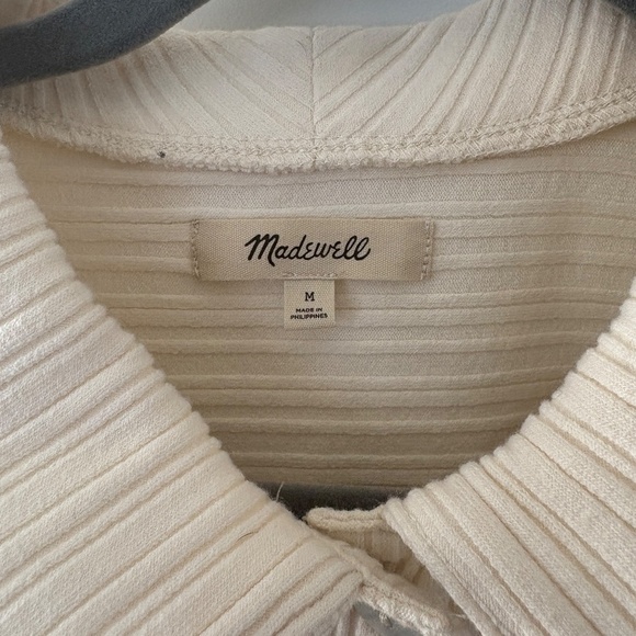 Madewell Ribbed Long Sleeve Polo Shirt Women's Medium Cream Boxy Preppy Academia - Picture 5 of 11